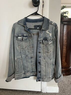 Bridal Jean Jacket -Embellished Light Wash Denim Jacket - Women
